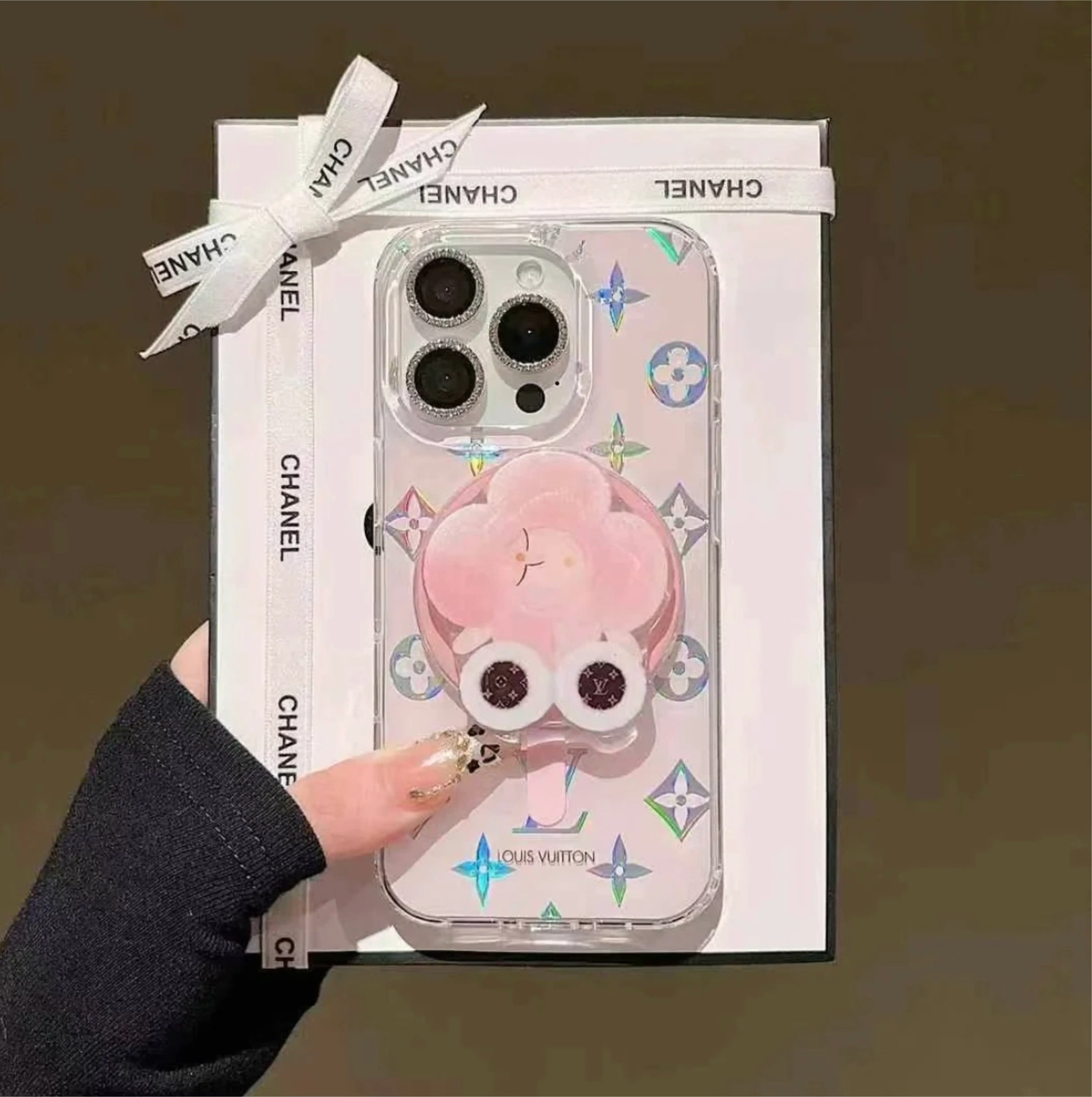 Holographic Luxury Branded Silicon Case For iPhone With Removable Magsafe Holder