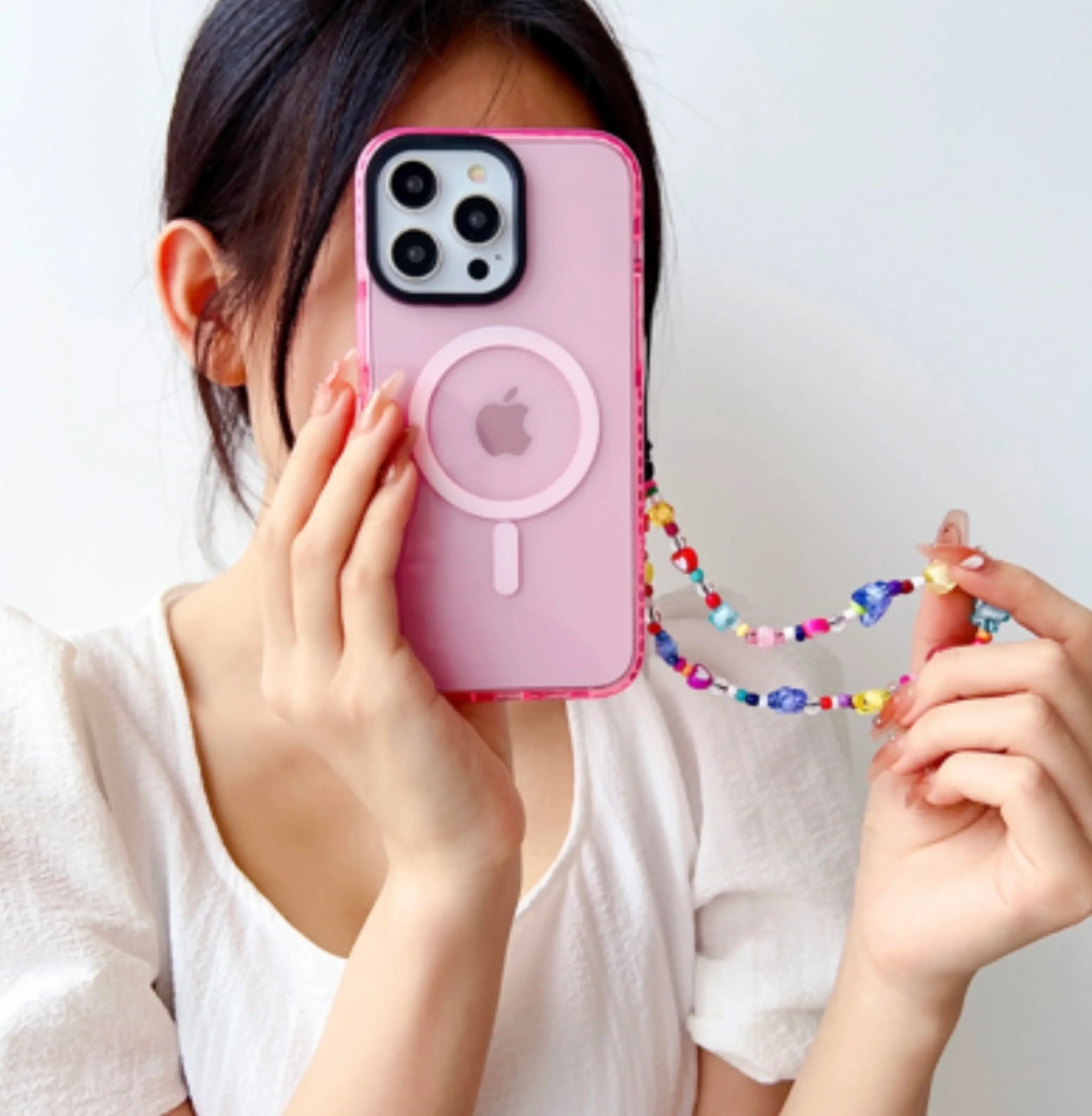 Pink Silicon Impact Case for iphone for Magsafe And Flower Charm