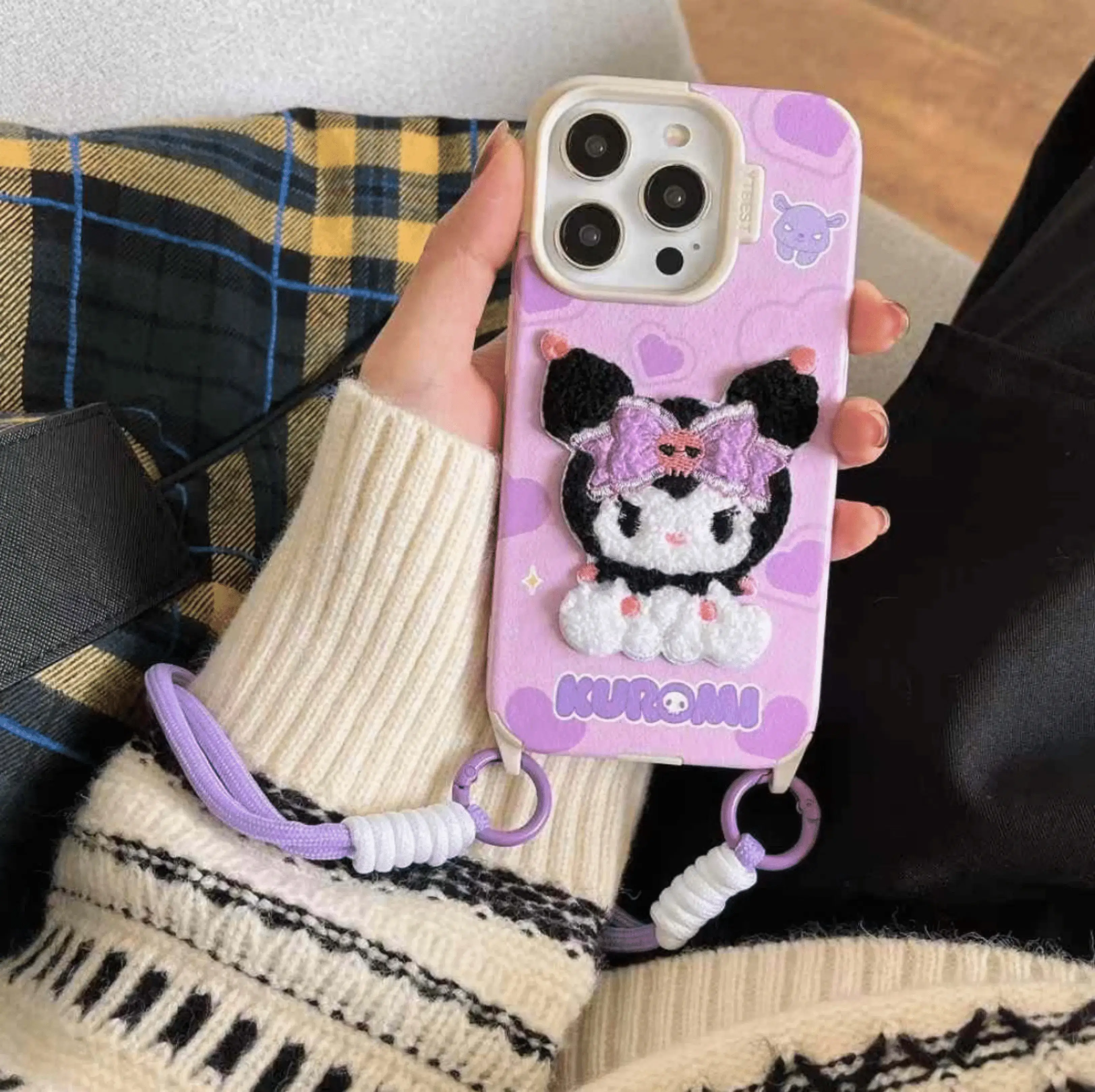 Baby Cartoon Embroidery Silicon Casea For iPhone With String Holder