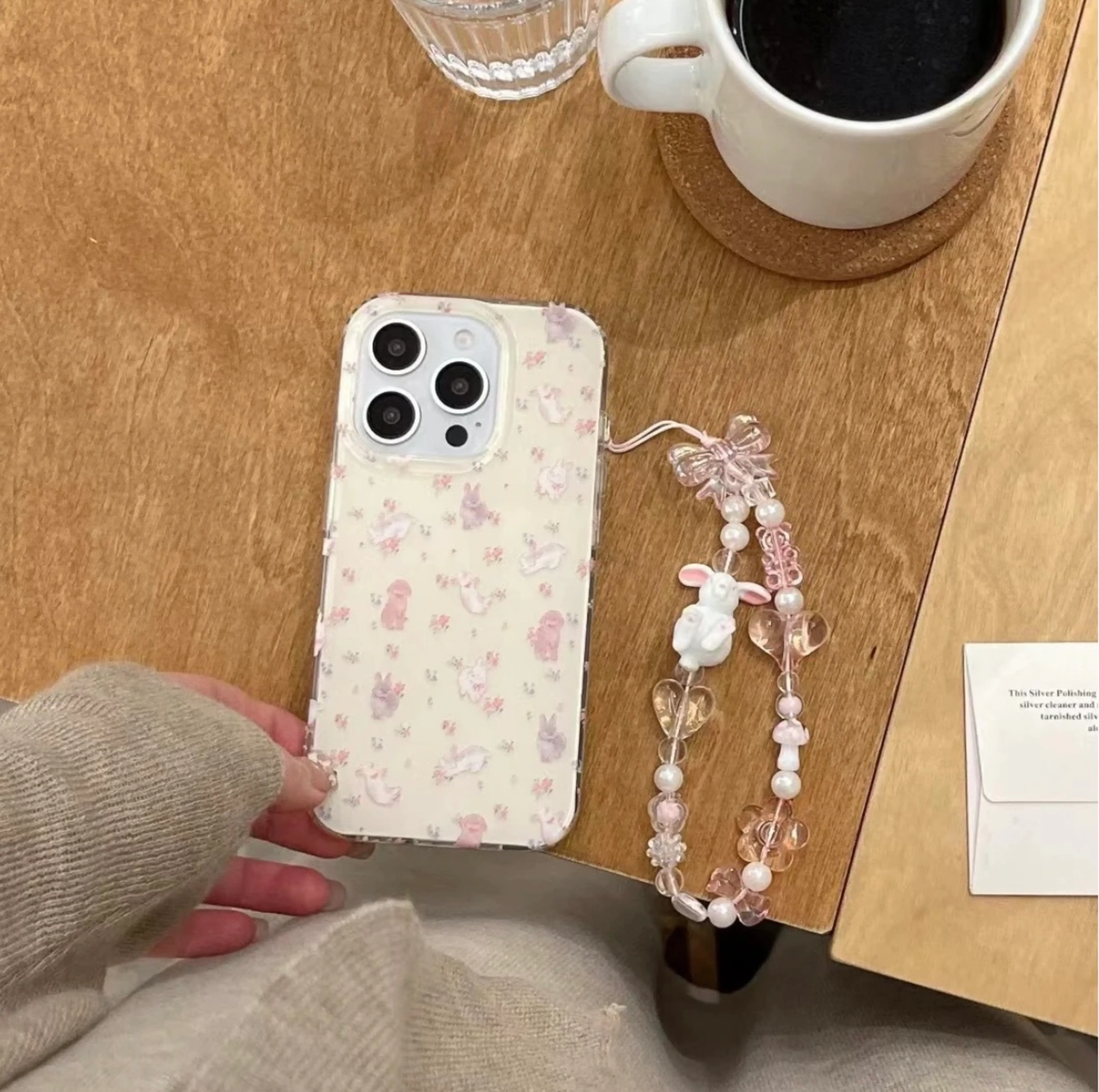 Cute Bunnies Silicon iPhone Case With Rabbit Charm