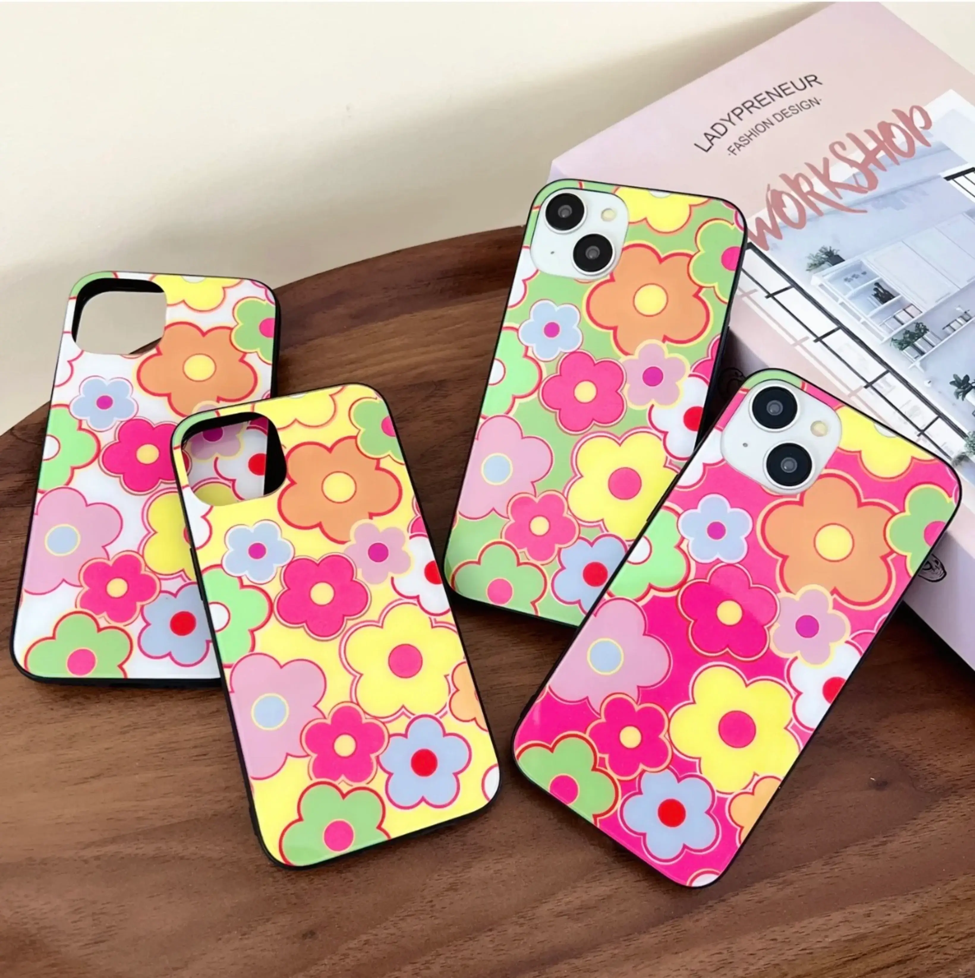 Floral Doodle Design Glass Case For iPhone