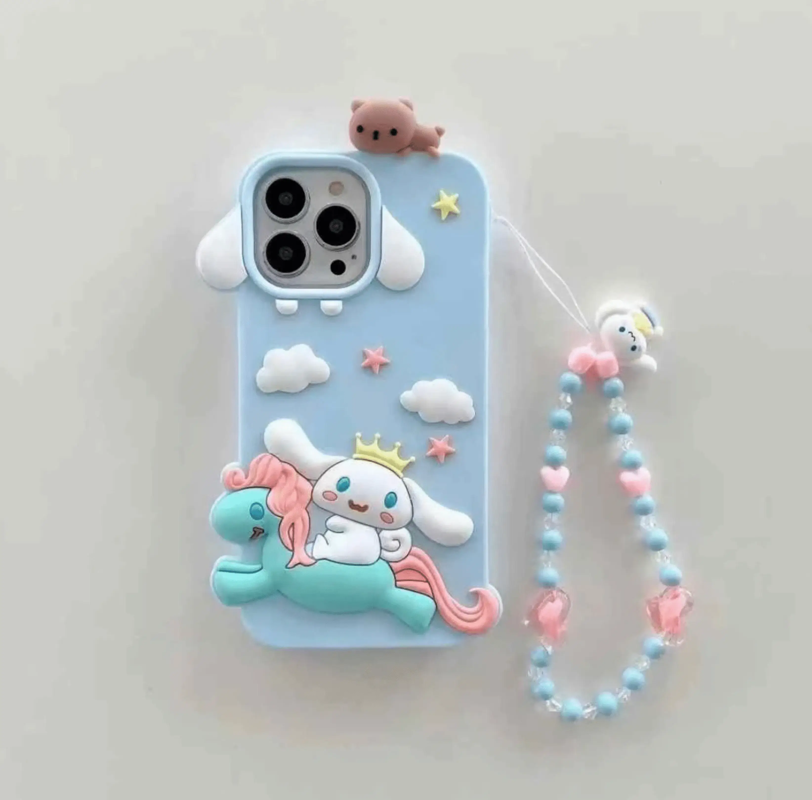 Cute Cartoon 3D Silicon Case For iPhone With Beaded Charm