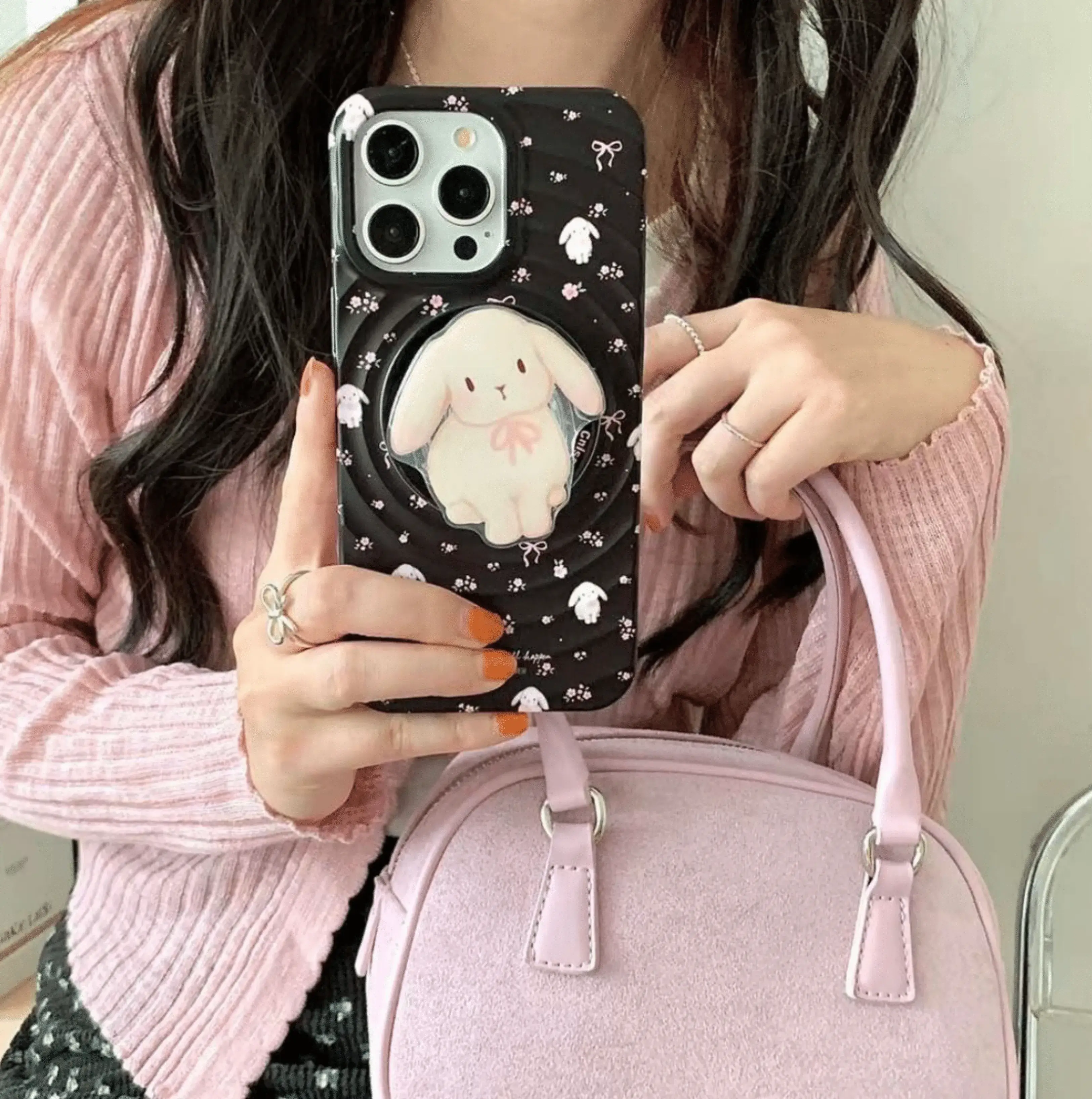 Cute Puppy And Bow Designer Silicon Ripple Case With Holder For iPhone