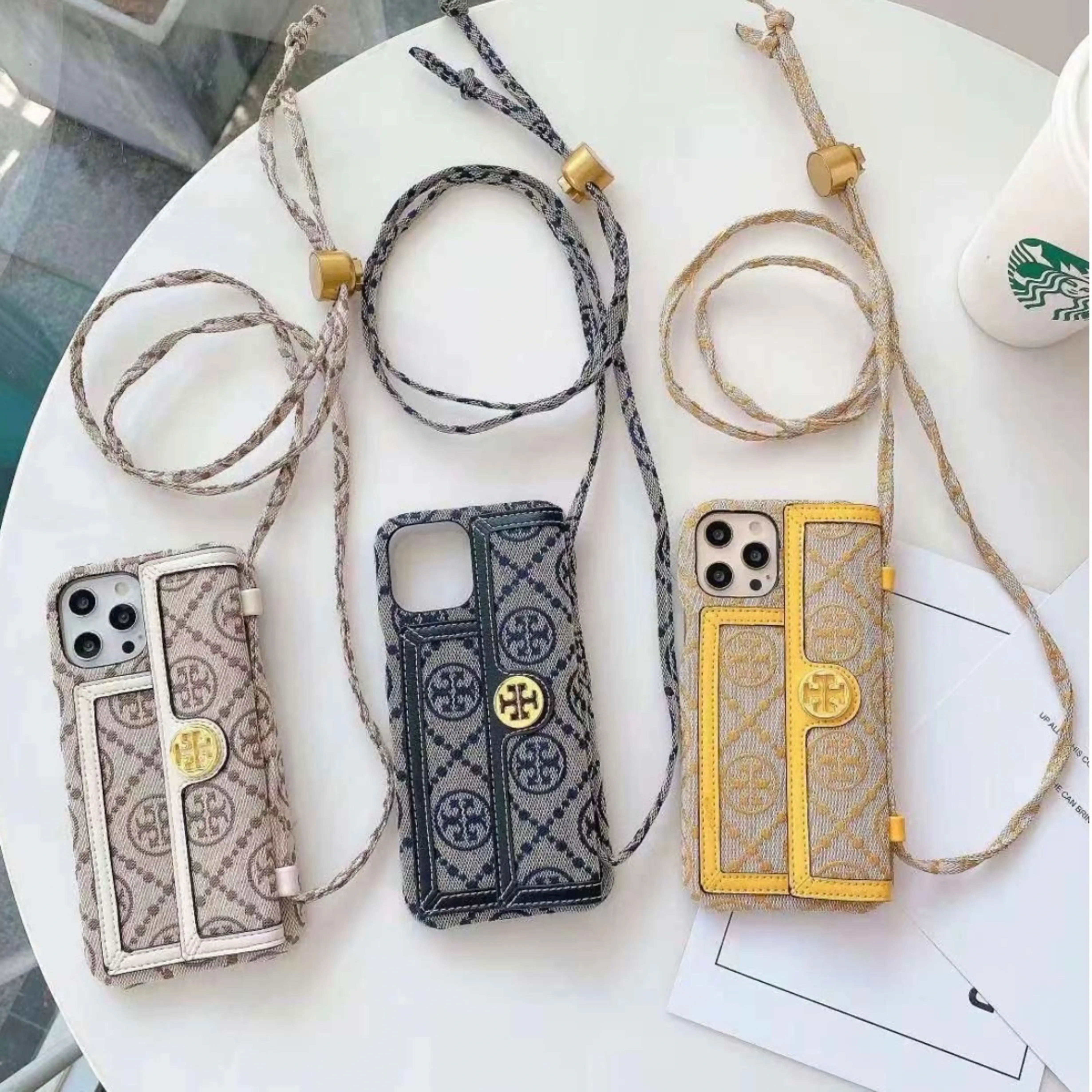 Luxury Branded Wallet Style Case for iPhone With Sling Holder
