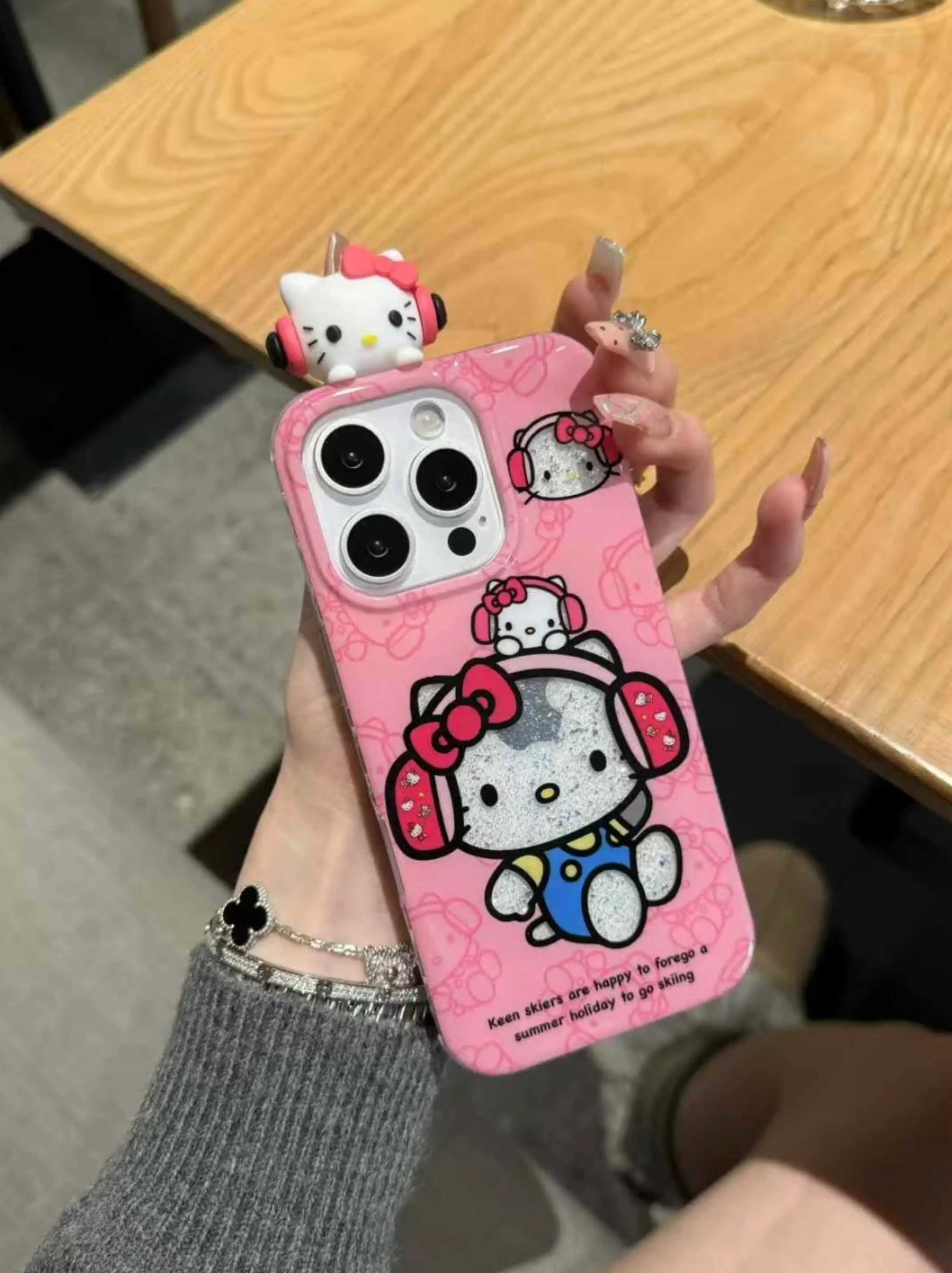 Kitty Using Headphones Silicon iPhone Case With Kitty Charm