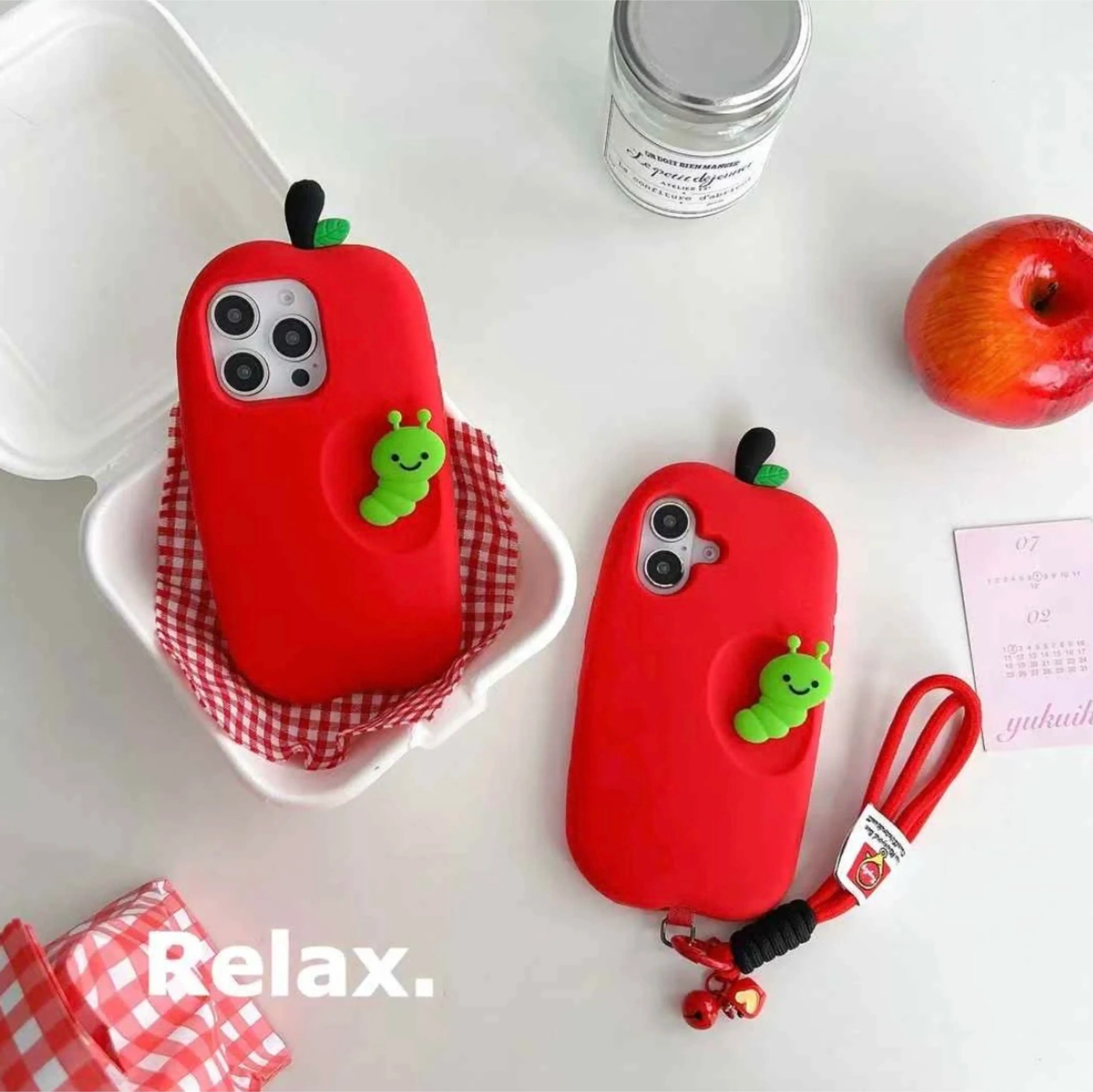 Cute Catterpillar Silicon iPhone Case With String Holder