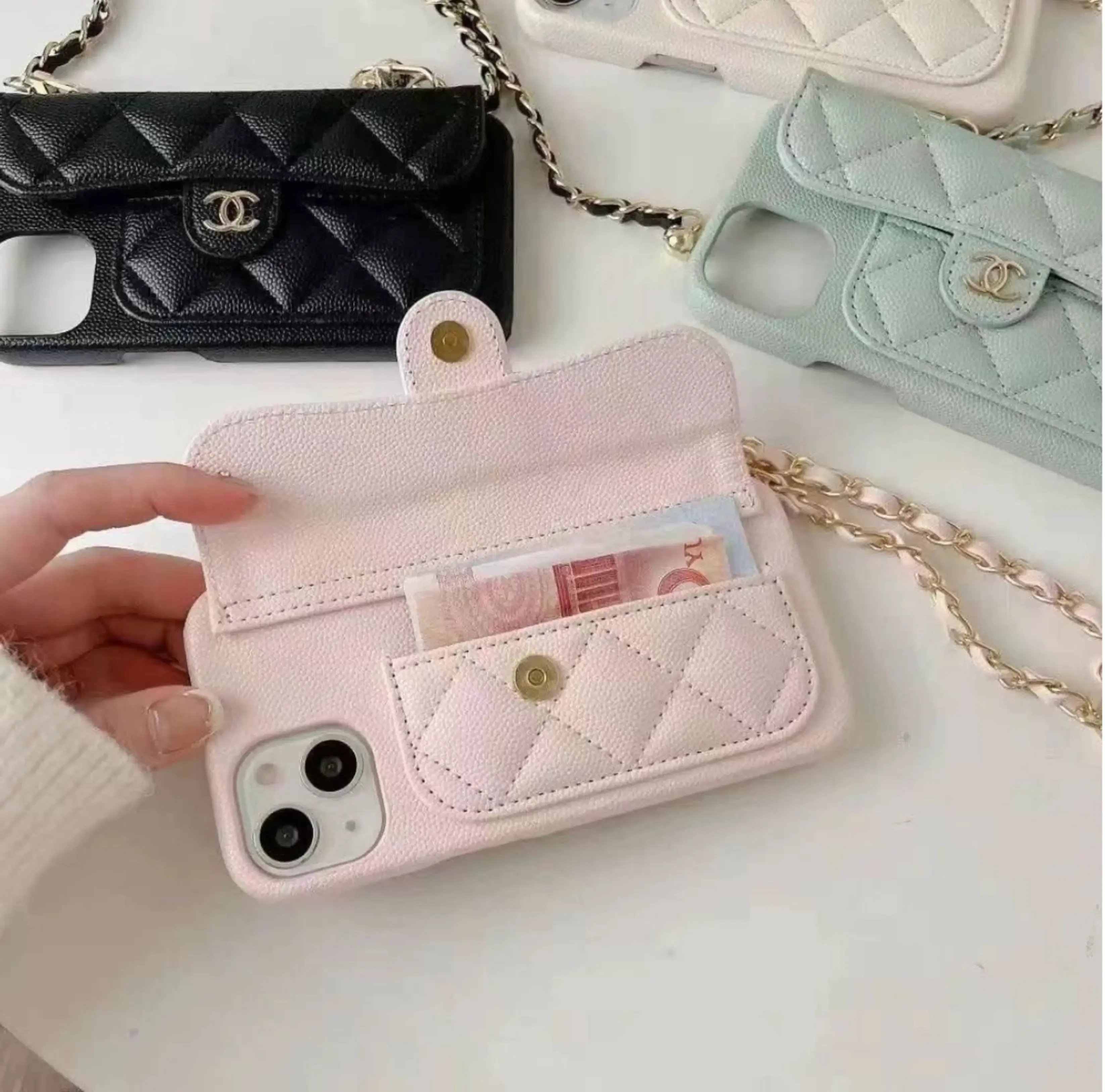 Luxury Wallet Style Designer Leather Case For iPhone With Sling